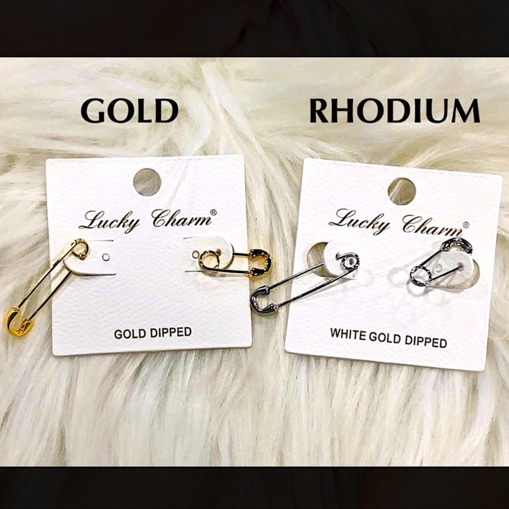 🆕🌿🧷LUCKY CHARM: RHODIUM WHITE GOLD DIPPED Clothes Pin Fashion Earrings